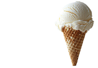 Ice cream scoop on waffle cone on a white background