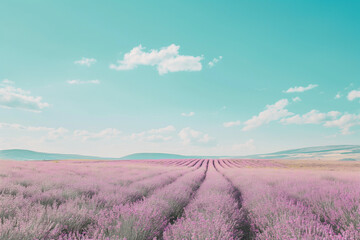 Obraz premium Vibrant lavender field under blue sky