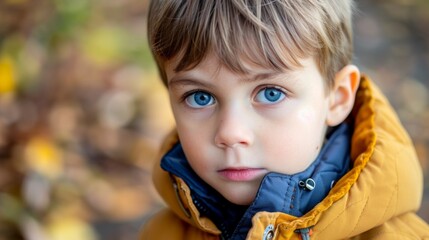 Fototapeta premium Outdoor Portrait of 11 year old boy with blond hair and blue eyes