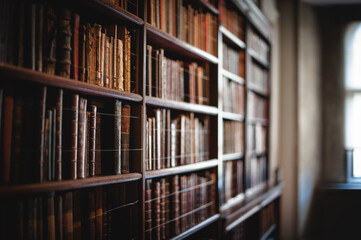 library shelves with books