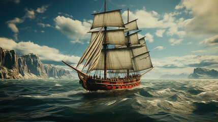 sail ship in the sea oil painting