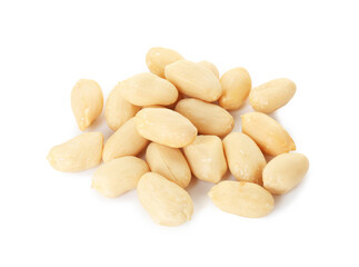 Pile of fresh peeled peanuts isolated on white
