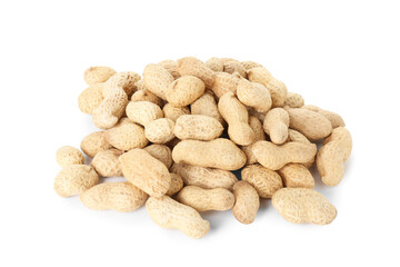 Obraz premium Pile of fresh unpeeled peanuts isolated on white