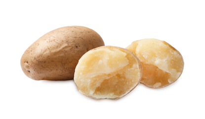 Tasty young boiled potatoes isolated on white