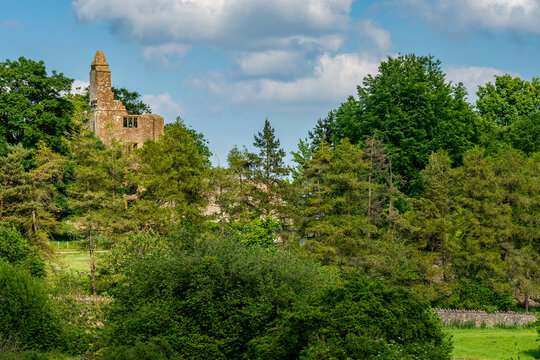 Sherborne Old Castle, remains of ancient castle seen from the park