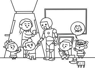 Children go to AI exhibition.