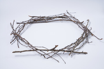 Handmade photo frame made of tree brunches.