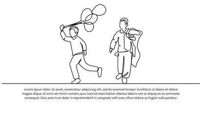 Continuous one line design of little boy works hard.Minimalist style vector illustration on white background.