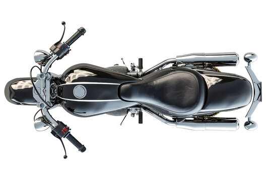 Top view of a classic black motorcycle showcasing its sleek design and leather seat, perfect for bike enthusiasts and design projects.