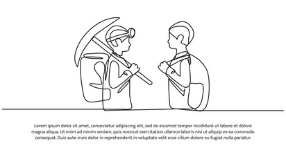 Continuous one line design of little boy works hard.Minimalist style vector illustration on white background.