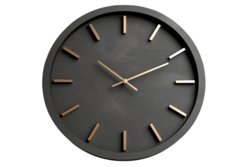 Modern minimalist black wall clock with bronze accents and simple design. Perfect for contemporary home or office decor.