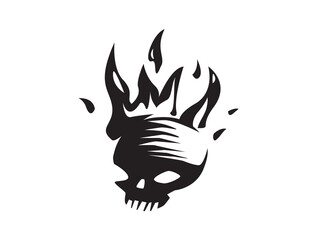 A skull head logo with a fire effect made in black and white and a spotlight effect