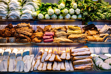 Food ingredients and dishes sold in a singapore restaurant