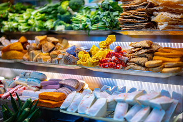 Food ingredients and dishes sold in a singapore restaurant