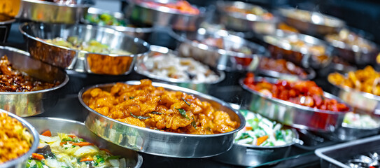 Traditional Asian dishes sold in a food court in Singapore