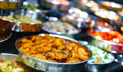 Traditional Asian dishes sold in a food court in Singapore