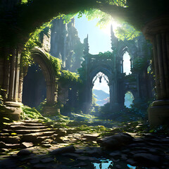 Fototapeta premium Ancient City Ruins Intertwined with Dense Forest