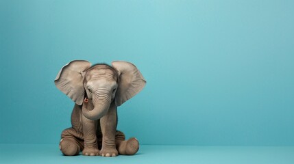 A cute Sri Lankan Elephant sitting on a solid background with space above for text, Generative AI