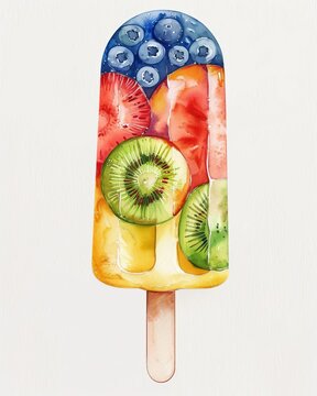 recommend clip art: Handheld fruity ice cream, flat design, side view, summer theme, watercolor, complementary color scheme