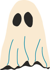 cartoon caped ghost, fun, halloween, line drawing, wear white, coloring book, illustration