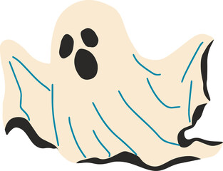 cartoon caped ghost, fun, halloween, line drawing, wear white, coloring book, illustration