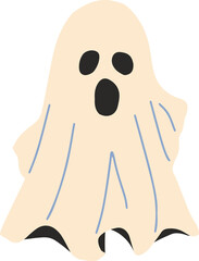 cartoon caped ghost, fun, halloween, line drawing, wear white, coloring book, illustration