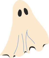 cartoon caped ghost, fun, halloween, line drawing, wear white, coloring book, illustration
