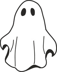 cartoon caped ghost, fun, halloween, line drawing, wear white, coloring book, illustration