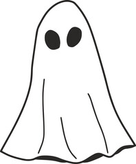 cartoon caped ghost, fun, halloween, line drawing, wear white, coloring book, illustration