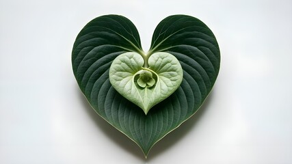 A heart shaped green leaf with a heart shaped design in the center.