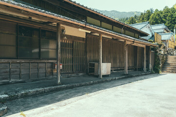 Fototapeta premium Traditional Japanese house at the begining of Kumano Kodo - Nakahechi Daimon-saka Pilgrim Route. Traditional Japanese architecture.