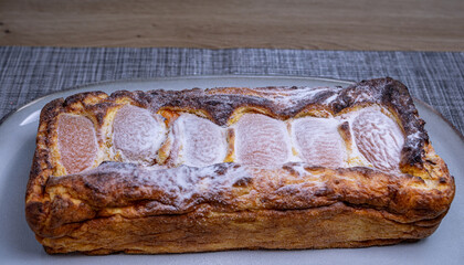 Homemade cottage cheese casserole with dried apricots 