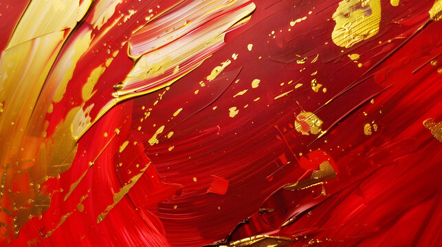 vibrant red and gold brushstrokes evoke passion and energy. generative ai
