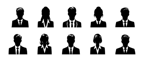 Professional businessman woman front view profile silhouette black filled vector Illustration icon
