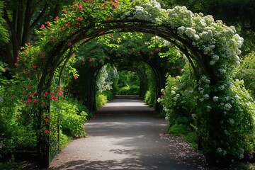 Obraz premium a garden archway covered in climbing flowers