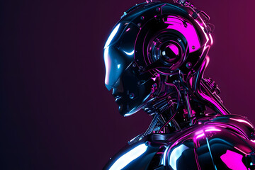 futuristic metallic cyborg in neon glow, symbolizing advanced technology. generative ai