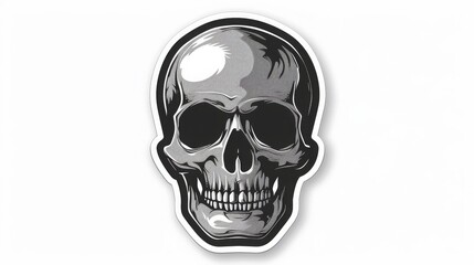 Fototapeta premium flat sticker design, human skul, death, thick bold white outline, white background, 16:9