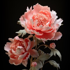 Peonies bloom in ancient Chinese art style, shabby chic style, realism, rococo.