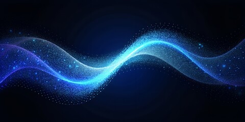 Dark Blue Abstract Color Gradient Wave on Black Background with Blurry Grainy Light Wave Noise Texture Backdrop. Perfect for: contemporary designs, artistic presentations, textured backgrounds.