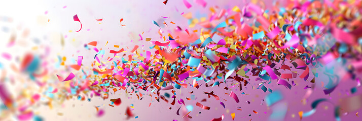 3d illustration of colorful confetti explosion on gradient background 