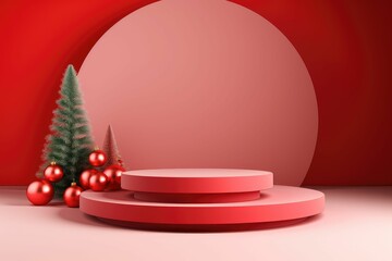 Circle podium decoration with scene Christmas themes. christmas 3d background products minimal podium , Christmas showcase. Cosmetic and fashion. 3d illustration. 3d render.