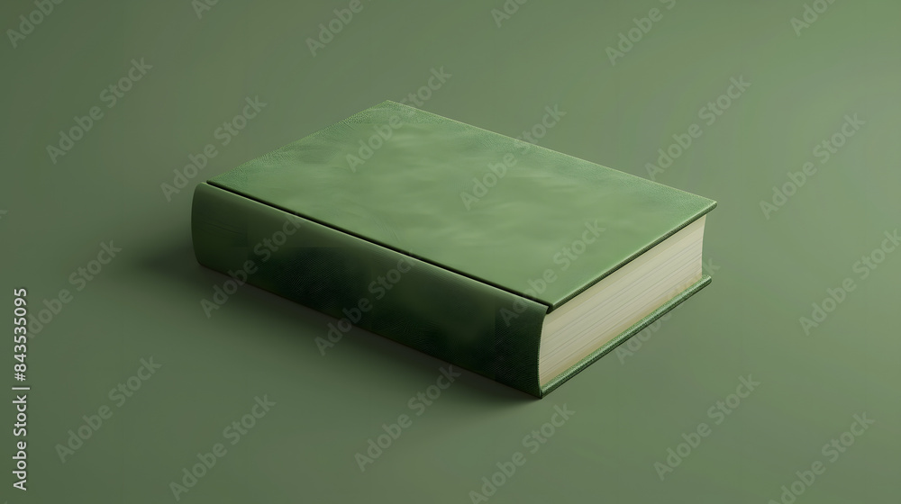 Poster 3d render of a green book with a bookmark on top. minimal background. simple composition. high resol