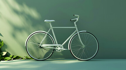 3D render of a minimalist modern bicycle on a green background. 