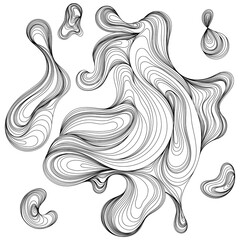 Abstract blot composition. Line splash shape hand drawn set. Thin line ink painting style composition for decoration for background wallpaper.