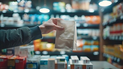 Obraz premium Hand Picking Up Prescription Bag - Shallow Depth of Field for Text
