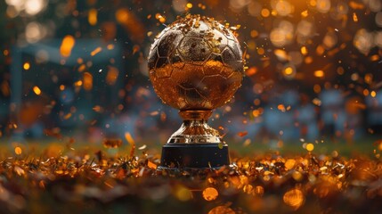 futsal JOYFUL rejoicing in victory - the golden trophy from left and right side dynamic photo golden confetti flying,