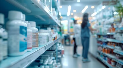 Defocused Veterinary Clinic Pharmacy Shelves with Medication
