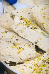 Halva with pistachio and vanilla. Traditional balkan dessert