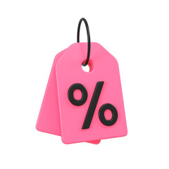Pink and black discount tag for sales and shopping online. Price percent emblem offer promotion isolated. Black Friday and sale event concept. 3d rendering.