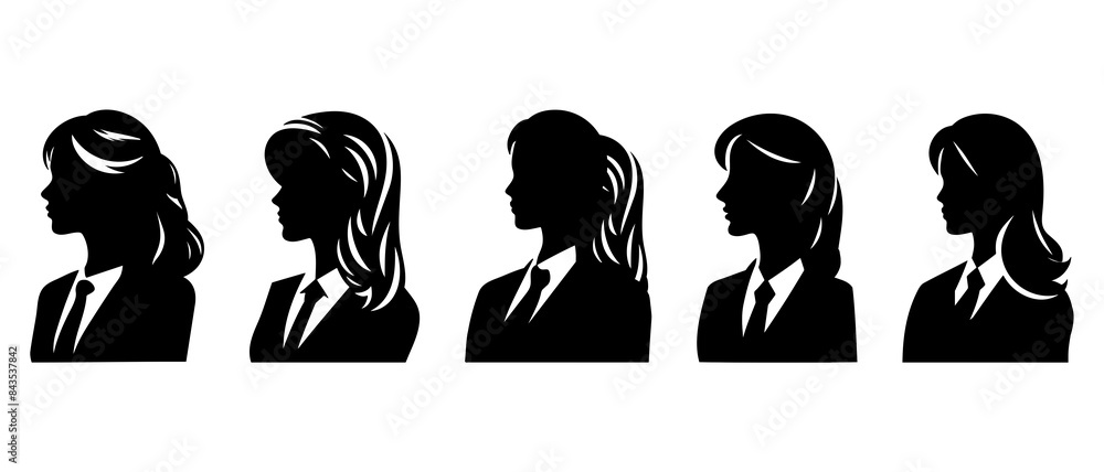 Wall mural smart and professional business woman, young looking girl side view profile silhouette black filled 